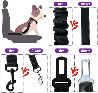 COOYOO Dog Seat Belt,3 Piece Set Retractable Dog Car Harness Adjustable for Vehicle Nylon Pet Safety Heavy Duty & Elastic