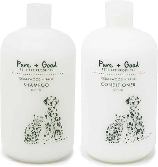 Cedarwood + Sage Shampoo and Conditioner Set, warm & herbal sage fuse with hints of camphor & eucalyptus in cedarwood, Formulated for All Pets, Gentle and Cleansing, Made in USA 16 fl oz