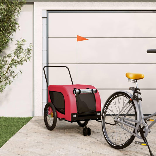 Tidyard Pet Bike Trailer Red and Black Oxford Fabric and Iron Pet Bicycle Carrier, Animal Bike