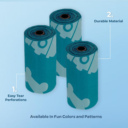 Best Pet Supplies Dog Poop Bags (240 Bags) for Waste Refuse Cleanup, Doggy Roll Replacements for Outdoor Puppy Walking and Travel, Leak Proof and Tear Resistant, Thick Plastic - Turquoise