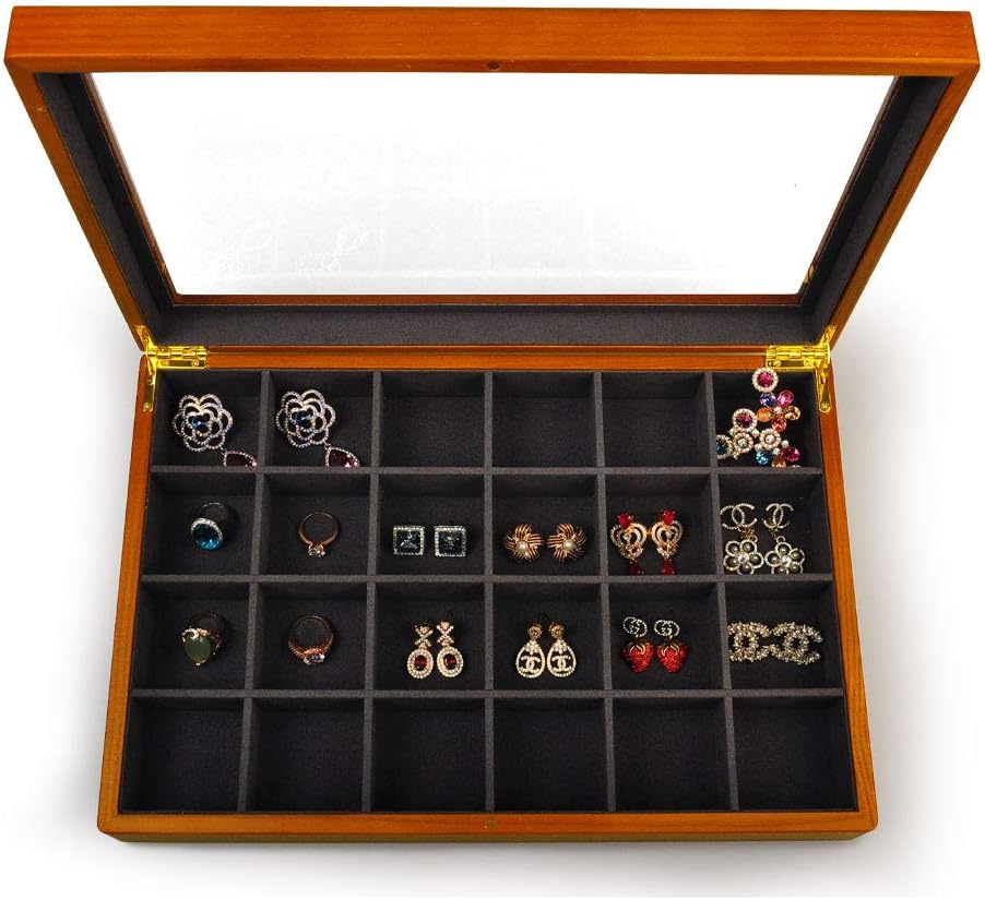 Oirlv Solid Wooden Jewelry Box Rings Earrings Necklaces Display Case with Lid Vintage Jewelry Organizer Box for Women