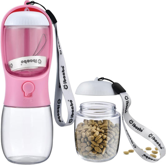 Dog Water Bottle with Food Container, Travel Puppy Water Bowl, Portable Pet Dispenser, Girl Dog