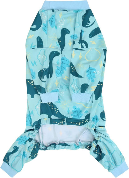 HDE Dog Pajamas One Piece Jammies Jumpsuit Pet Clothes Outfit Stretchy Lightweight Comfy Shirt Pjs for M-3XL Dogs Dinosaurs - 3XL
