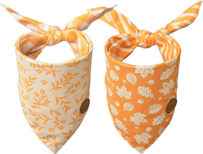 CROWNED BEAUTY Fall Dog Bandanas Reversible Large 2 Pack, Floral Leaf Set, Orange Adjustable Triangle Holiday Scarves for Medium Large Dogs Boy Girl Pets DB181-L