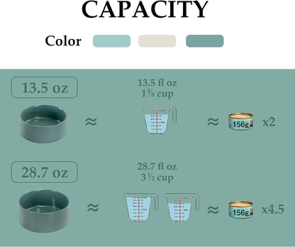 SPUNKYJUNKY Ceramic Dog and Cat Bowl Set with Wooden Stand, Modern Cute Weighted Food Water Set for Small Size Dogs (13.5OZ) & Medium Sized Dogs (28.7OZ) & Cats (3.6 Cups, 2 × Light Green)