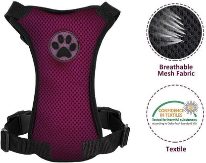 SlowTon Dog Seat Belt Harness for Car, Dog Car Harness Adjustable Mesh Breathable & Dog Seatbelt Safety Tether with Elastic Bungee for Small Medium Large Pets(Burgundy, Single Clip, L)