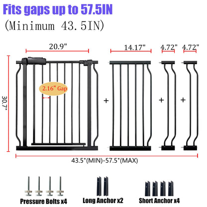 Baby Gates Extra Wide 53-57.5 Inch Large Baby Gate for Stairs Tension Pet Dog Gates Indoor for Doorways No Drilling Pressure Mounted Pet Gates for Kids