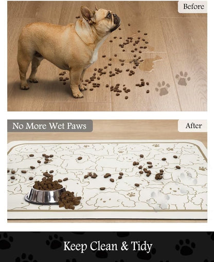 Pet Feeding Mat-Absorbent Dog Mat for Food and Water Bowl-No Stains Quick Dry Water Dispenser Mat-Dog Accessories Pet Supplies-Bowl for Messy Drinkers（FRAMEDOGS,23"x34"
