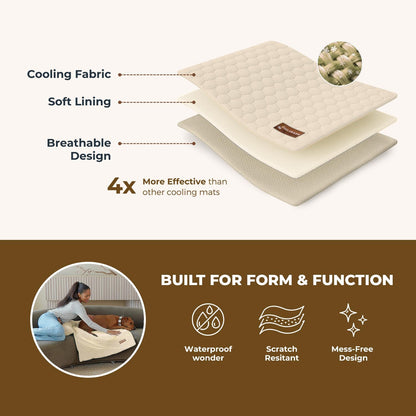 Dog Cooling Mat- Ice Silk Summer Comfort, Self Cooling, Non-Slip Dog Pad, Durable & Washable, Mat for Small Dogs 45x55 cm, Support Shelter Dogs with Every Purchase (Beige)
