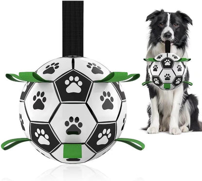 QDAN Premium Dog Toys Balls, Dog Soccer Ball with Straps, Dog Birthday Gifts, Herding Ball, Durable Balls for Small Medium Pet, Puppy Outdoor Toy, Pet Training Soccer Ball, World Cup Soccer (6 Inch)