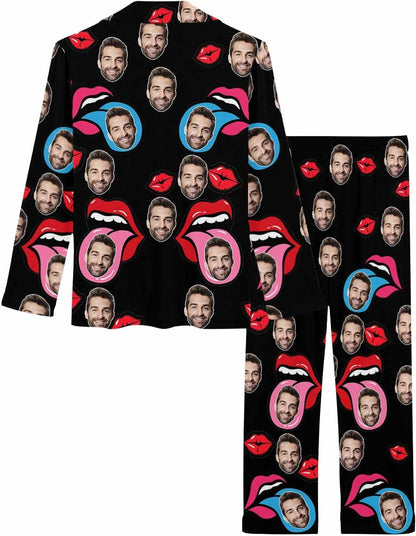 MyPupSocks Custom Face Pajamas for Women Set, Personalized Photo Long Sleepwear XS-XXL