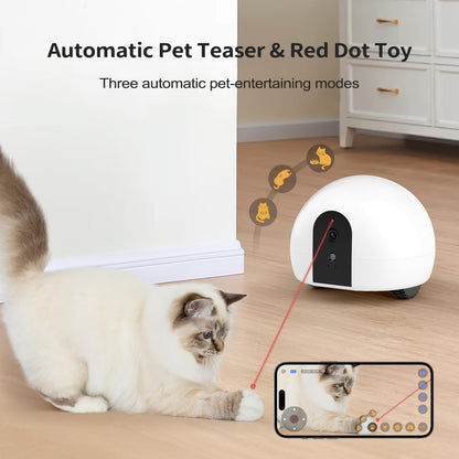 Cat Camera with Interactive Pointer Toy, Moving Robot for Dog and Cat, Mobile Pet Camera Treat Dispenser with Phone App, Auto Recharging and Night Vision, Two-Way Audio (2.4G Wi-Fi Only)