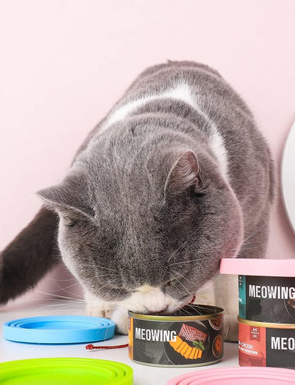 Comtim Pet Food Can Cover Silicone Can Lids for Dog and Cat Food(Universal Size,One fit 3 Standard Size Food Cans) (Blue/Purple)