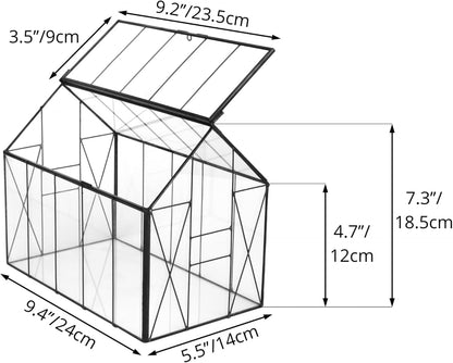 NCYP Geometric Glass Terrarium with Lid for Succulent, Small Cactus - Handmade Clear Closed House Shape Box - Home Indoor Tabletop Garden Decor, Black 9.4" x 5.5" x 7.3" (No Plants)