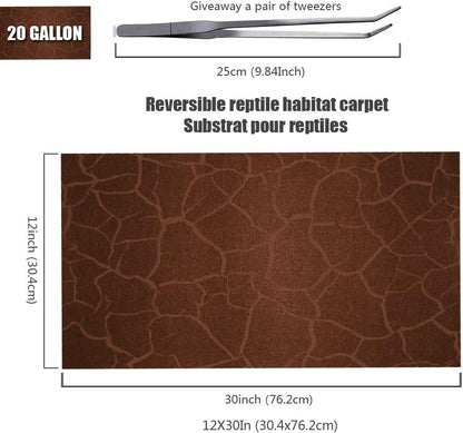 2 Pack Reptile Carpet Desert Reptile Mat & Reversible Substrate, Terrarium Liner Bedding, for Lizard,Chameleon,Gecko,Snake,Ceratophrys with Tweezers Feeding Tong (20 Gallon(30x12in))