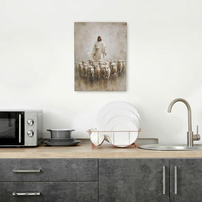 Jesus and Lamb Wall Art Christian Jesus Lamb Canvas Wall Decor Christ Religious Pictures painting Print Framed Artwork Decorations Gifts for Living Room Bedroom Prayer Room Church 12"x16"