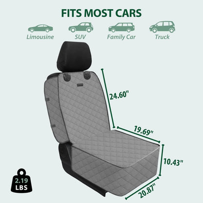 Dog Car Front Seat Cover with Side Flaps & Buckle Straps for Pet, 100% Waterproof 600D Oxford Single Seat Protector Heavy Duty Quilted Scratch Proof, Universal Size for SUV Truck, Grey