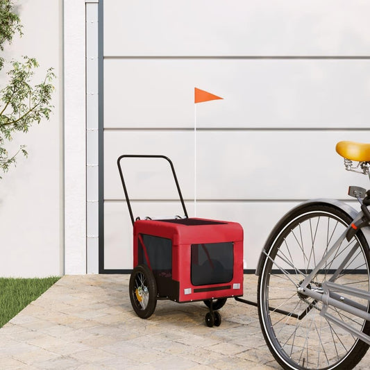 Tidyard Pet Bike Trailer Red and Black Oxford Fabric and Iron Pet Bicycle Carrier, Animal Bike