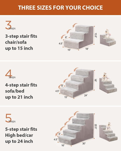 Dog Stairs for Small Dogs,22" H,5-Step Dog Steps for High Bed Couch and Sofa,Pet Stairs for Dogs and Cats Climbing with Non-Slip Bottom and Washable Cover,Grey