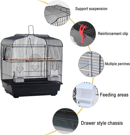 Travel Bird Cage 20.5×18.1×14.2in Portable Birdcage with Handle and Perches for Small Parrots Canaries Cockatiels Lovebirds Finches Budgies Conures