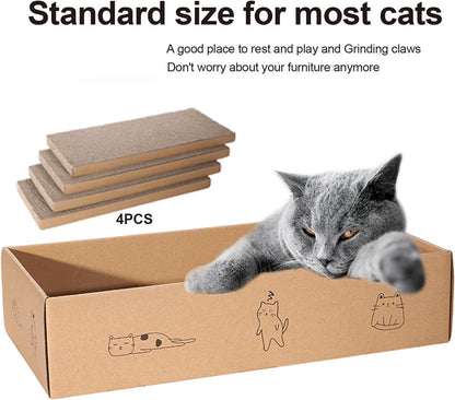 4 Packs in 1 Cat Scratch Pad with Box, Cat Scratcher Cardboard,Reversible,Durable Recyclable Cardboard, Suitable for Cats to Rest, Grind Claws and Play with Scratch Box
