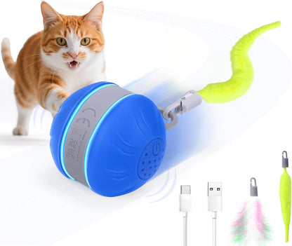 AIERSA Interactive Cat Toys for Indoor Adult Cats, Automatic Self-Play Cat Ball Toy for Kitten to Keep Them Busy, Electric Moving Chase Toy (Blue)