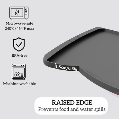 OHMO Dog Food Mat(Dark Grey, 24 * 15'') w/Residue Collection Pocket Silicone Pet Feeding Mat for Floor High Edges Anti Spills Waterproof Cat Water Bowl Tray, Easy Clean Placemat