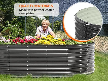 VINGLI Galvanized Raised Garden Beds Outdoor, 6x3x2 Ft, 8x4x2 Ft Lager Metal Planter Raised Beds for Planting Vegetables Flowers Herb (8 * 4 * 2（Oval）)