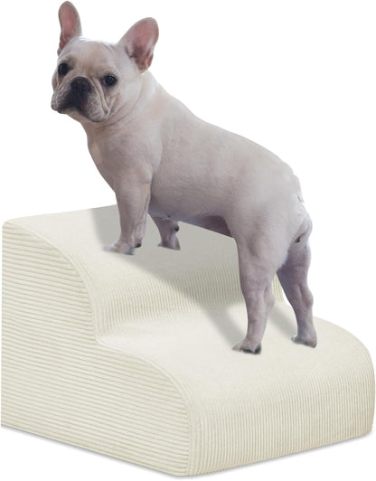 Dog Stairs & Steps for High Beds, 2 Steps High Density Foam Waterproof Dog Ramp for Small Dogs and Cats, Pet Stairs with Washable Cover for Bed, Couch, Sofa and Car, Beige (H: 11.8")
