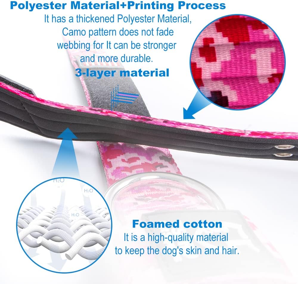 TSPRO Tactical Dog Collar 1.5 Inch Wide Thick Dog Collars with Heavy Duty Metal Buckle, Durable, Strong, Adjustable for Medium to Large Dogs (Camo Blue L)