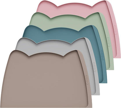 OHMO Dog Food Mat(Beige, 24 * 15'') w/Residue Collection Pocket Silicone Pet Feeding Mat for Floor High Edges Anti Spills Waterproof Cat Water Bowl Tray, Easy Clean Placemat