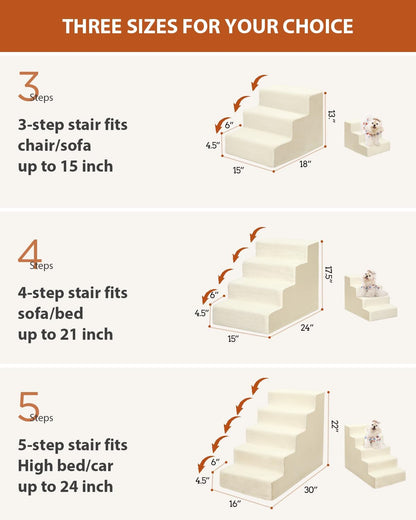 Dog Stairs for Small Dogs,22" H,5-Step Dog Steps for High Bed Couch and Sofa,Pet Stairs for Dogs and Cats Climbing with Non-Slip Bottom and Washable Cover,Beige