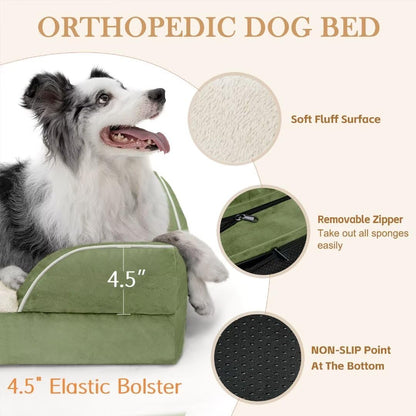 Comfort Expression Waterproof Dog Beds for Large Dogs, Orthopedic Large Breed Dog Beds, Comfy Pet Bed Sofa with Washable Removable Cover & Non-Slip Bottom(Light Green)