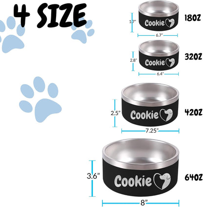 18OZ Personalized Dog Bowl Laser Engraved Custom Pet Name 18/32/42/64 oz No Slip Stainless Steel Insulated Bite-Resistant Food Water Dishes-Black