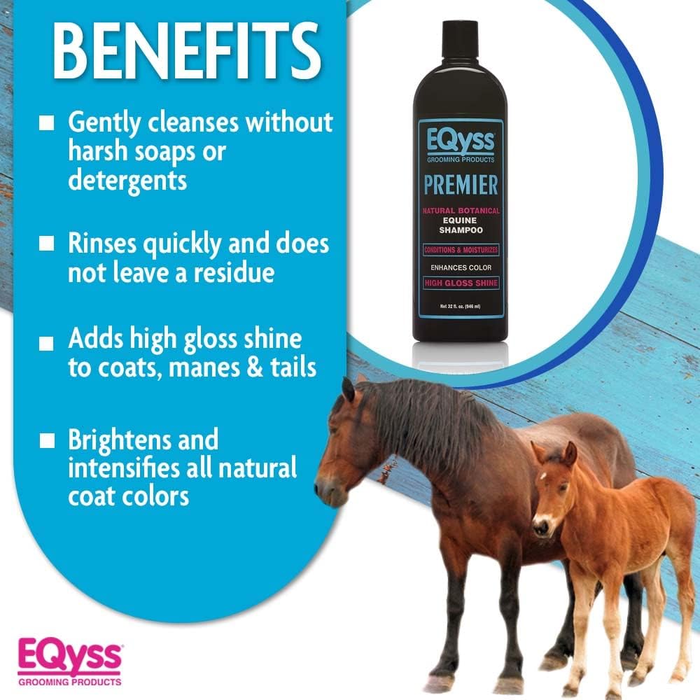 EQyss Premier Equine Horse Shampoo - Conditions and Moisturizes Coat, Enhances Color, Promotes Shine - Safe for All Horses & Pets, pH Balanced, USA Made