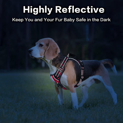 PoyPet No Pull Dog Harness, No Choke Front Clip Reflective Dog Vest with Soft Padded Vertical Handle, 3 Leash Attachments for Small Medium Large Dogs (Red,M)