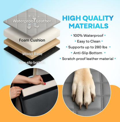 APetsPlanet Dog Car Seat Cover for Back Seat Hard Bottom - Waterproof Backseat Extender for Dogs - Pet Hammock Bed for Car, Truck, SUV with Mesh Window & Storage - Gray Leather, with Door Covers