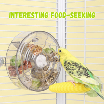 Transparent Rotating Anti Spill Parrot Feeder Bowl Cage Mounted Foraging Toy for Cockatiel Budgies Lovebirds Small Medium Parrots