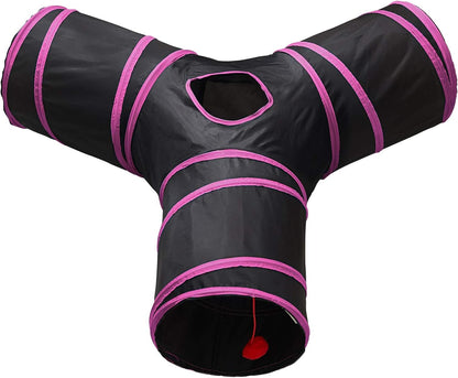 Tempcore 3 Way Collapsible Cat Tunnels, Indoor Cat Toys with Peek Hole & Ball, Perfect for Kittens & Rabbits