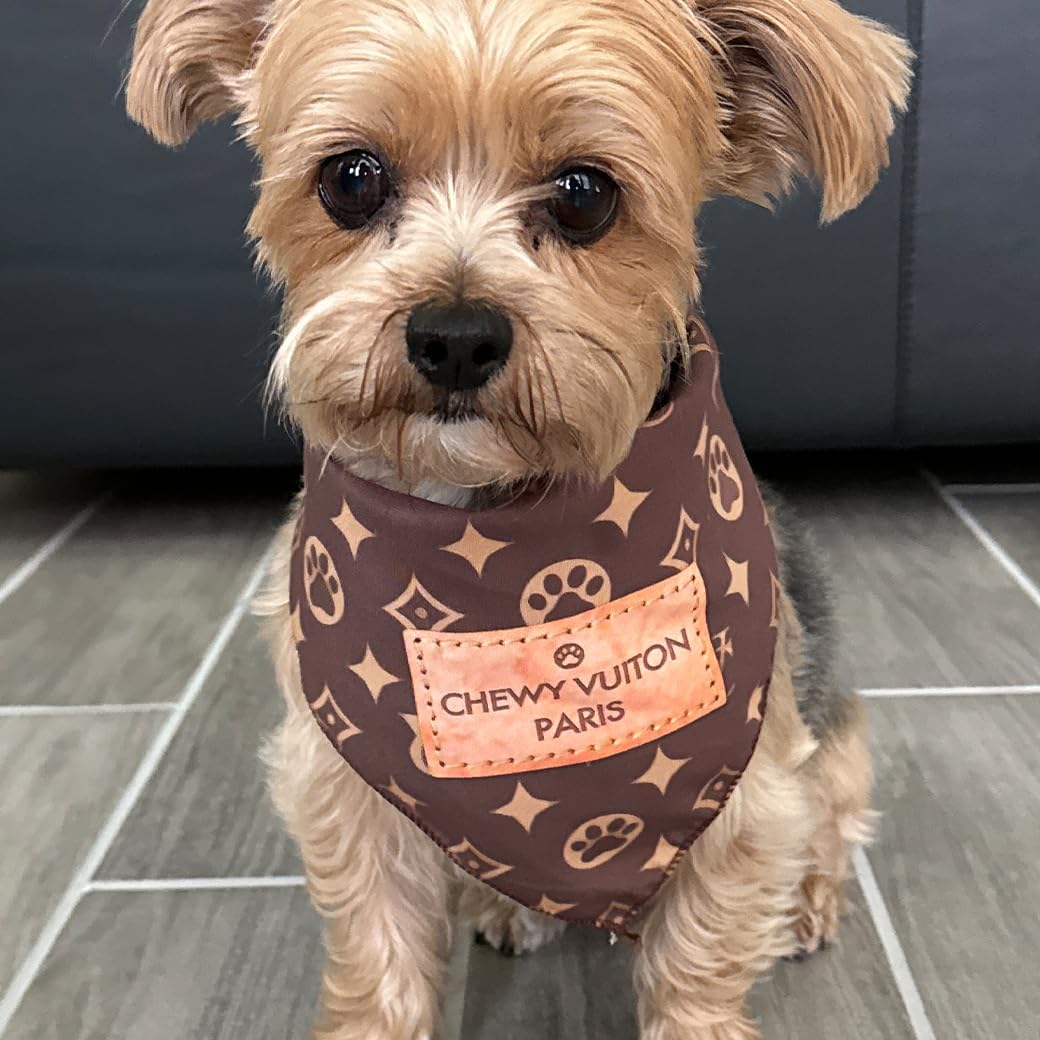 Chewy Vuiton Dog Bandana Designer Fashion Scarf. Chosen for real quality, fits naturally into