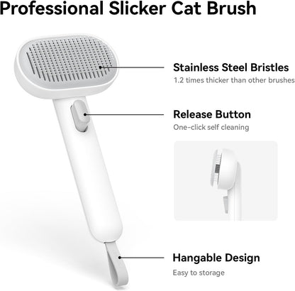Aumuca Cat Brush for Shedding, Cat Brushes for Indoor Cats, Cat Brush for Long or Short Haired Cats, Cat Hair Brush Cat Grooming Deshedding Brush for Dog Kitten Horse Massage Removes Loose Fur, White