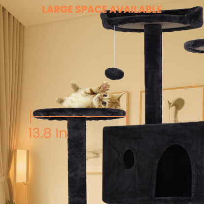 54.7 inches Cat Tower for Indoor Cats, Multi-Level Cat Condos with Scratching Posts, Hanging Toys, Dark Gray