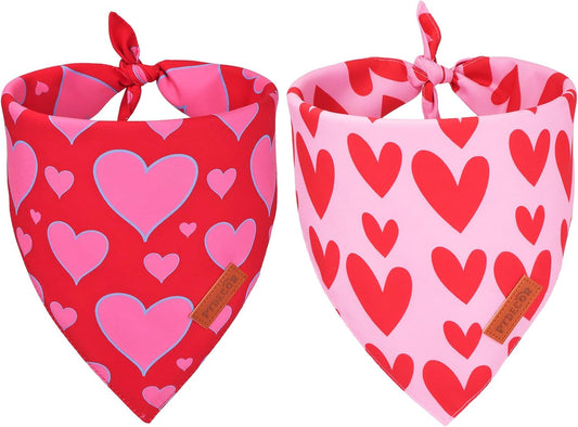 PTDECOR Valentine Dog Bandana, Reversible Valentine Pet Scarf, Multi Size, Red Heart Bandanas for