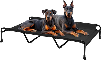 Veehoo Cooling Elevated Dog Bed, 59" x 37" Raised Dog Beds for Large Dogs, Outdoor Dog Bed with Guardrail, Upgraded Non-Slip Feet, Breathable Teslin Mesh, Portable Camping Dog Cot, Black