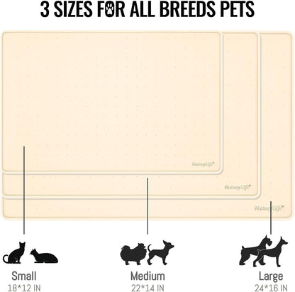 MateeyLife Dog & Cat Food Mat, Waterproof & Nonslip Silicone Feeding Mats for Dogs and Cats, Raised Edge Tray for Messy Drinkers, 22"x14", Beige