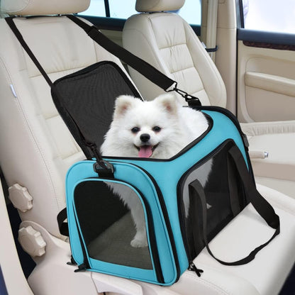 Pet Carrier for Small Medium Cats Puppies up to 15 Lbs, Airline Approved Small Dog Travel Puppy Carrier Soft Sided, Collapsible - Blue