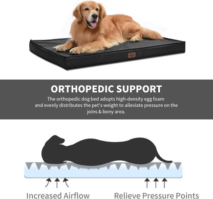Outdoor Dog Bed for Medium Dogs, Waterproof Dog Crate Bed for Puppy Beds, Orthopedic Egg Crate Foam Pet Bed with Washable and Removable Oxford Cover, Black