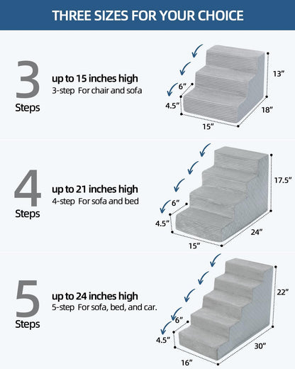Dog Stairs for Small Dogs,17.5" H,4-Step Dog Steps for Bed and Couch with High Density Foam,Non-Slip Pet Steps for Doggy and Cat,Pet Stairs with a Washable Cover,Grey