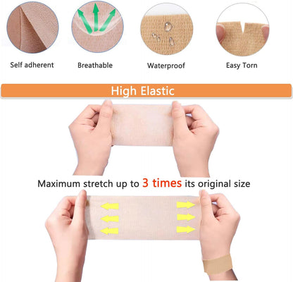 Self Adhesive Tape Wrap 15Rolls,Non-Woven Self Adherent Vet Wrap Tape,5CM x 5Yard | Cohesive Bandage Tape for Wrist & Ankle,Elastic Grip Cover (Skincolor-15Rolls)