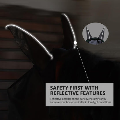 Horse Fly Mask Large Space Breathable UV Protection Equine Mask with Reflective Features on Ears Hunter Green L